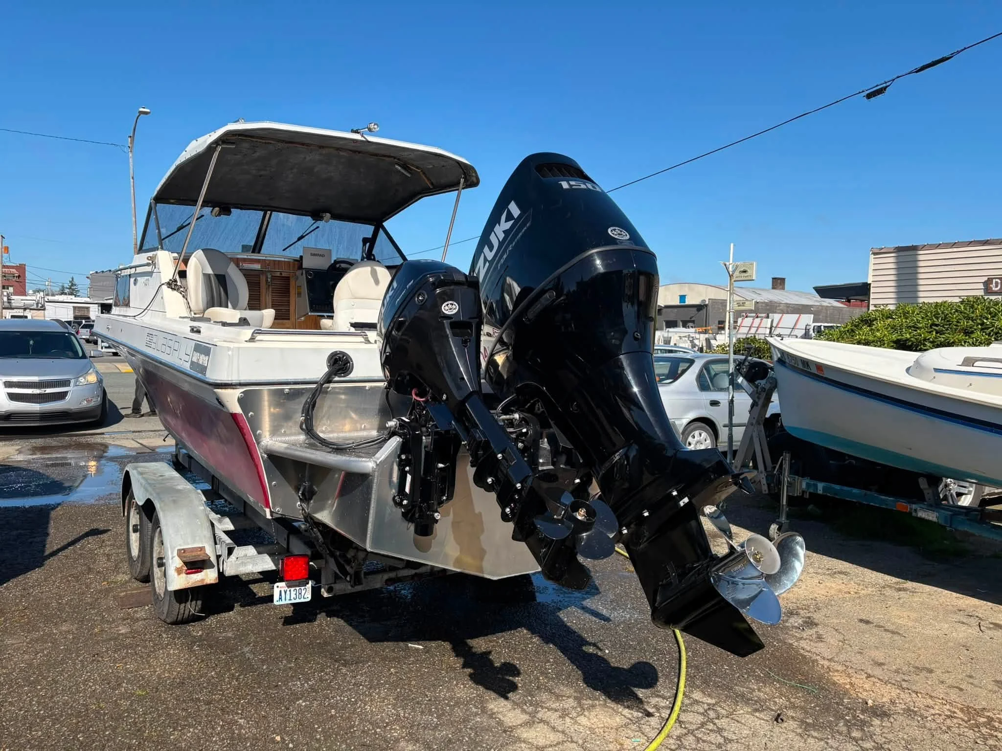 Boat with twin Suzuki outboards