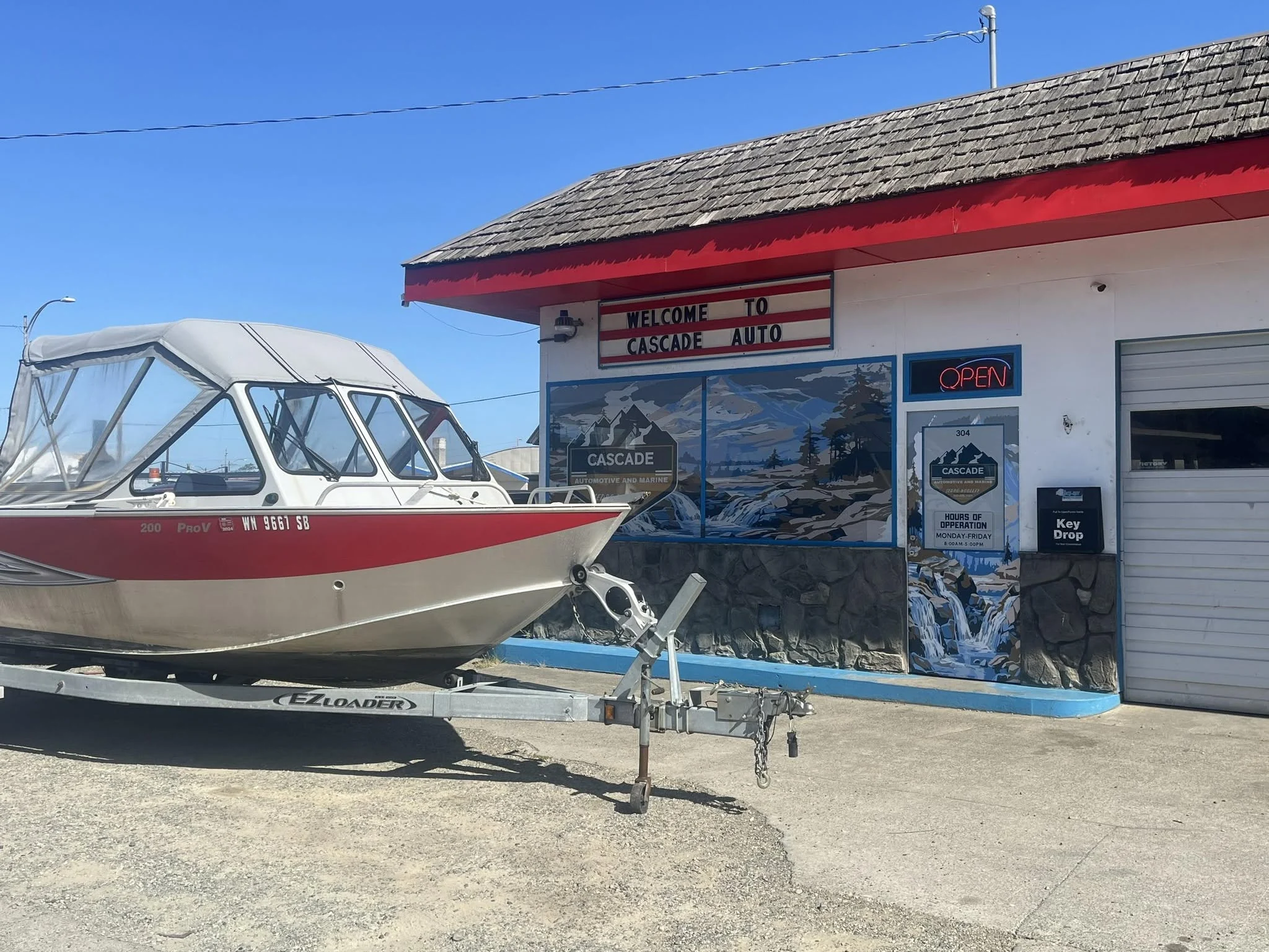 Fishing boat outside Cascade Auto and Marine