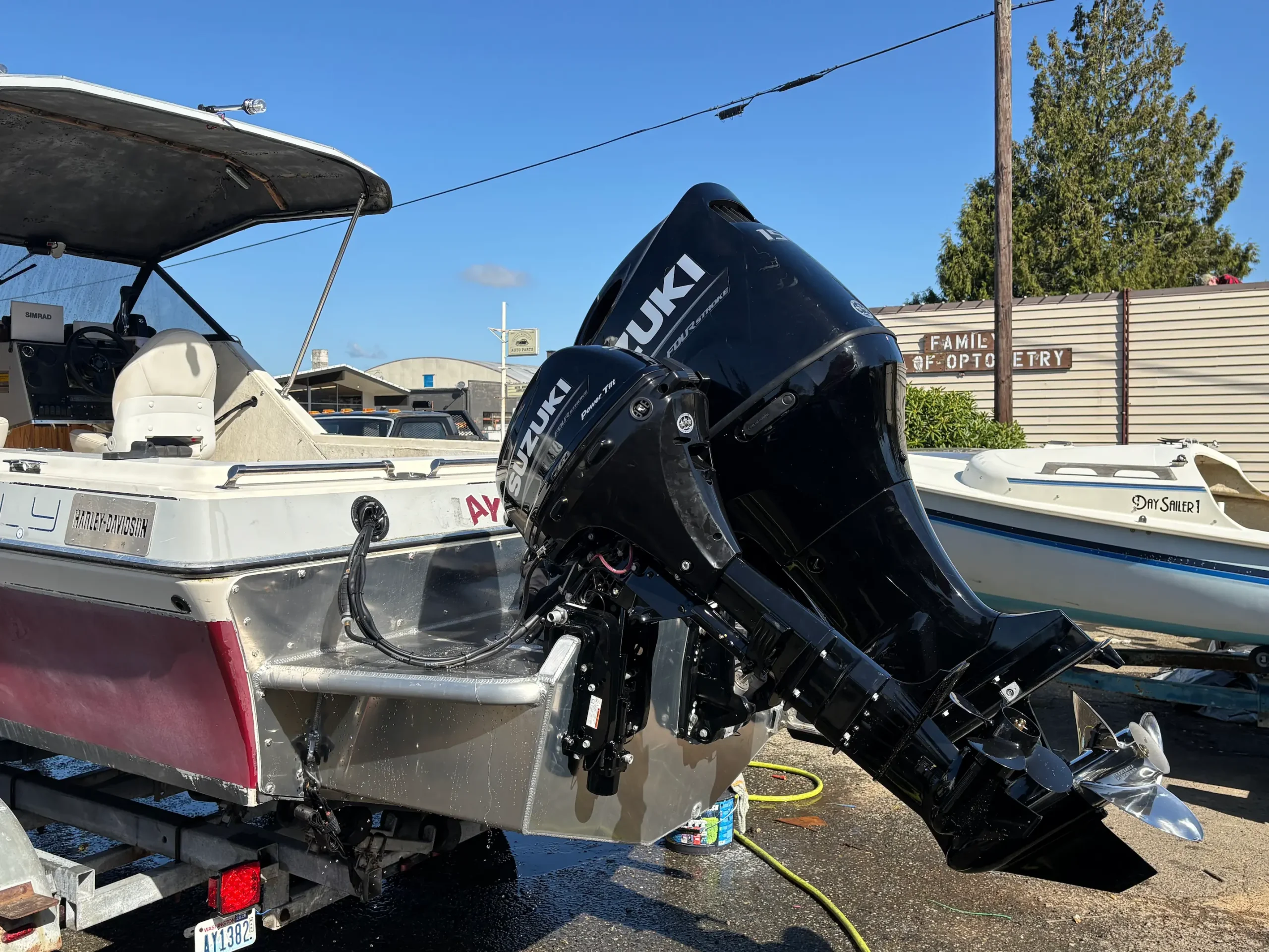 Twin Suzuki outboard motors on a boat
